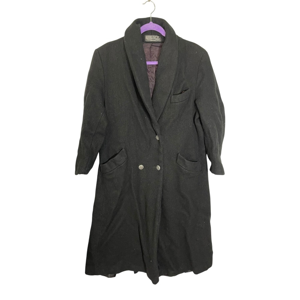 Russell Scott L Black Overcoat Shawl Collar Crest Button Dark Academia Goth